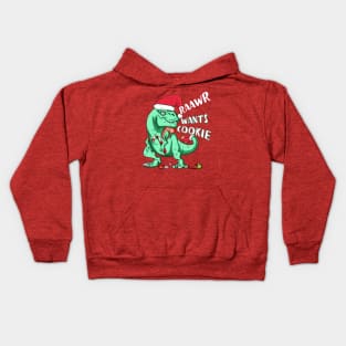 Funny Holiday T-Rex RAAWR WANTS COOKIE Christmas Gift Kids Hoodie